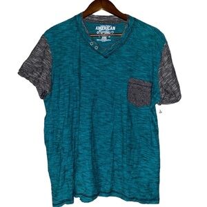 American Republic Men Green Short Sleeve Henley Tee‎ Shirt Size X-Large